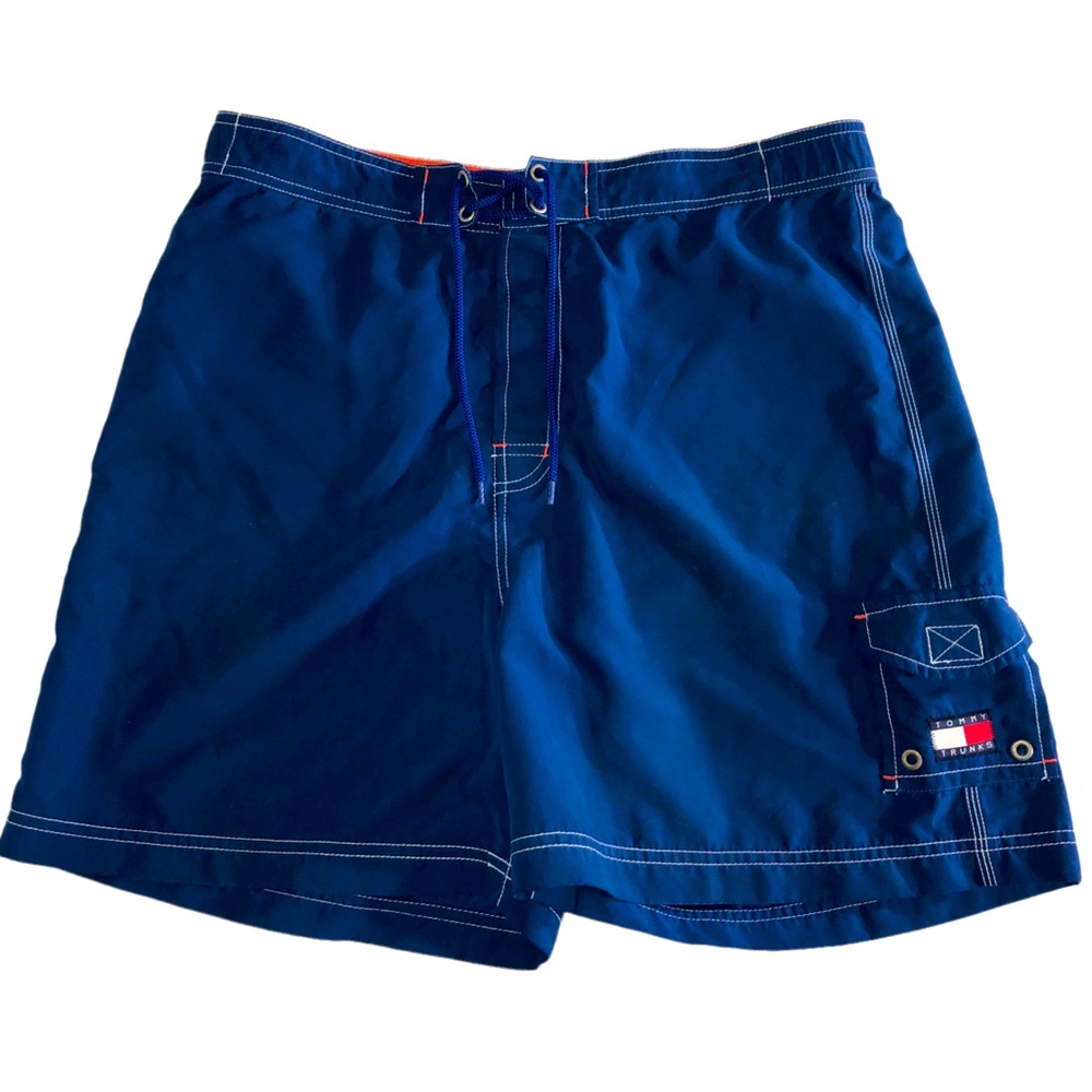 𝅺Tommy Hilfiger Swim Suit Trunks Shorts Preppy Surf Ocean Medium Blue Orange